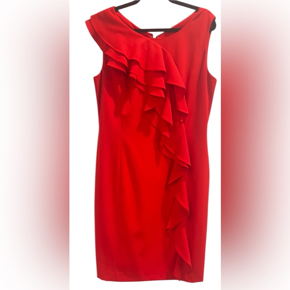 Calvin Klein Red Ruffles Dress - Size 14 - Picture 3 of 7